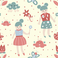 seamless pattern of cute fairy flower illustration