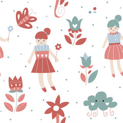 seamless pattern of cute fairy flower illustration