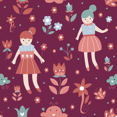 seamless pattern of cute fairy flower illustration