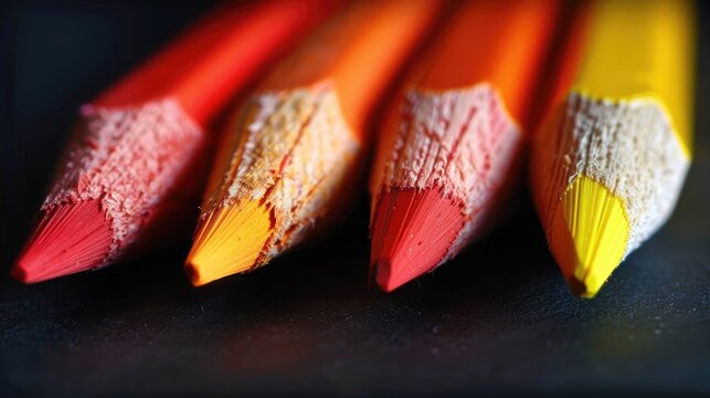 Close up of four vibrant pencils