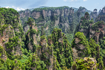 Natural quartz sandstone pillars the Avatar Hallelujah Mountain (1080) located in the Zhangjiajie National Forest Park in the Wulingyuan Area in northwestern Hunan Province China.