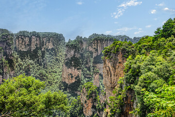 Natural quartz sandstone pillars the Avatar Hallelujah Mountain (1080) located in the Zhangjiajie National Forest Park in the Wulingyuan Area in northwestern Hunan Province China.