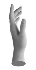 Woman's hand on white background. Black and white effect