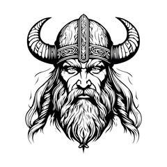 Fantastic Viking with Helmet, Armor on the White background. Hand-drawn illustration for mascot sport logo badge label sign poster emblem patch t-shirt printing.
