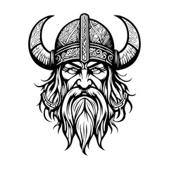 Fantastic Viking with Helmet, Armor on the White background. Hand-drawn illustration for mascot sport logo badge label sign poster emblem patch t-shirt printing.
