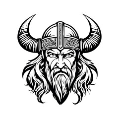 Fantastic Viking with Helmet, Armor on the White background. Hand-drawn illustration for mascot sport logo badge label sign poster emblem patch t-shirt printing.
