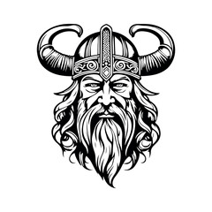 Fantastic Viking with Helmet, Armor on the White background. Hand-drawn illustration for mascot sport logo badge label sign poster emblem patch t-shirt printing.
