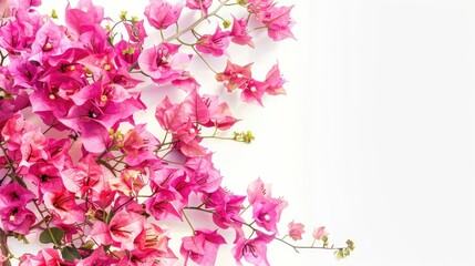 Pink Bougainvillea flowers in full bloom against a white backdrop
