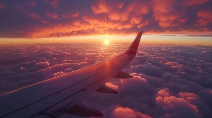 Airplane Wing Above Dramatic Sunset Clouds