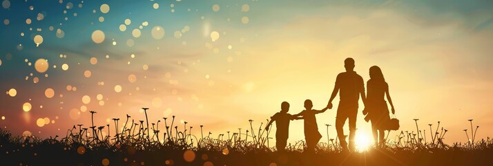 Silhouette of a happy family with children. international day of families