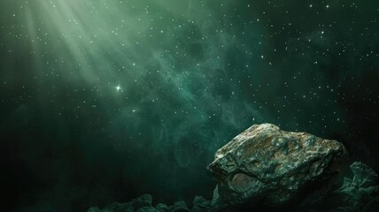 Glowing asteroid floating in deep space under starlight