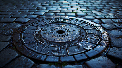 vintage Manhole cover in a city