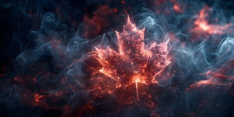 Flag of Canada made of smoke. War or wild fire anstract banner concept. Maple Leaf