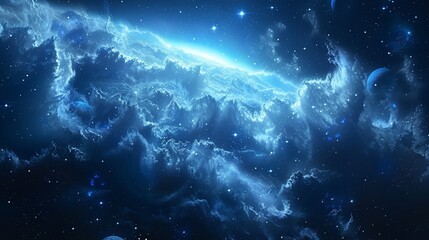 Obraz premium A blue space illustration with planets and moons. 