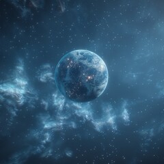 Obraz premium A blue space illustration with planets and moons. 