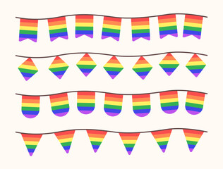 Set of LGBT Rainbow Bunting Flags for Gay Pride Design Element Concept Clip Art