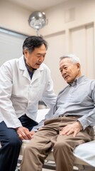 Fototapeta premium Injured japanese old man in the medical clinic
