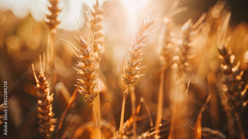 Wall mural Close up View of Sunlit Wheat Ears