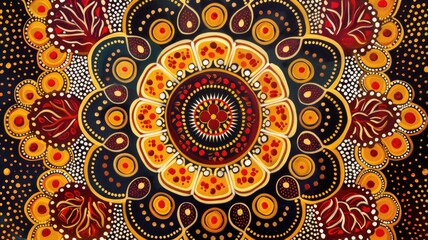 Obraz premium Vibrant circular pattern with intricate dots and floral motifs in rich colors