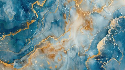 Fototapeta premium Abstract blue marble texture with gold splashes, blue luxury background