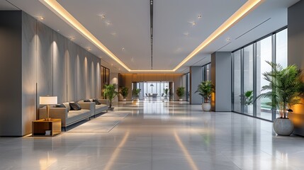 interior of a modern office building with very spacious floors