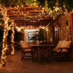 Fototapeta premium Garden Fairy Tales: Twinkling Fairy Lights in the Night