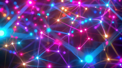 Obraz premium A vivid display of interconnected neon nodes, symbolizing a digital network or constellation. Generative AI