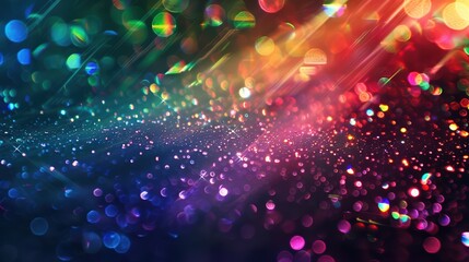 Blur colorful rainbow crystal light leaks on black background, defocused multicolored retro film lens flare bokeh, vintage prism colors,