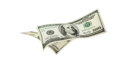 Flying dollar bills on a transparent background