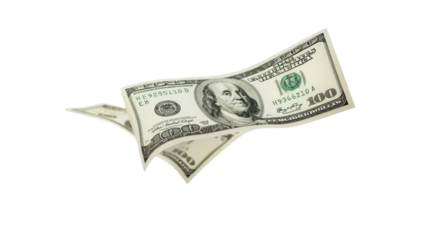 Flying dollar bills on a transparent background