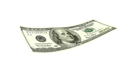 Flying dollar bills on a transparent background