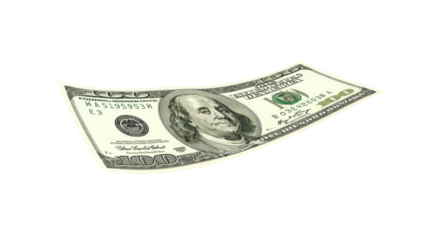 Flying dollar bills on a transparent background
