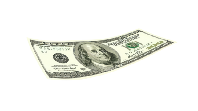 Flying dollar bills on a transparent background