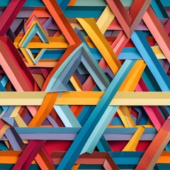 Fototapeta premium An artistic composition of paper cut-outs, with multiple layers of colored paper forming a complex pattern centered around an equilateral triangle, suitable for graphic design inspiration--style raw