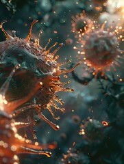 Obraz premium Exploring Viruses: Quantum Microbial Life in Extreme Close-Up Detail