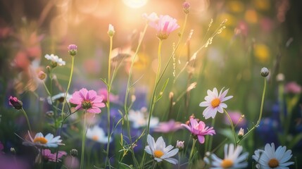 Beautiful nature with blooming flowers in the background