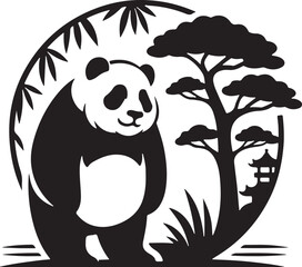 big cute panda silhouette logo in flat style isolated. Vector illustration