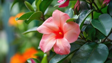Obraz premium Blooming Mandevilla Flower in the Garden