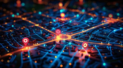 An interactive map featuring pulsating icons indicating real-time traffic conditions on key roadways. 