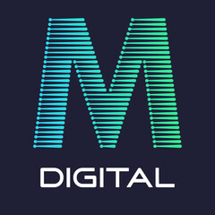 letter m digital or technology logo vector template. Suitable for digital font industry with dot, gradient color and modern style. Also suitable for machine