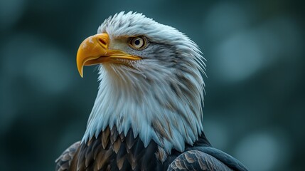 Fototapeta premium Majestic American Bald Eagle Soaring in the Forest - Symbol of Strength, Freedom, and Natural Beauty