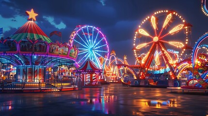 Immerse in a Vibrant Carnival: 2D Designs Meet 3D Rides with AR Lights and VR Features