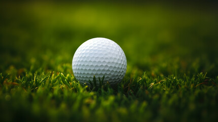 Obraz premium Golf ball resting on tee, detailed texture, close focus, lush course backdrop, wallpaper