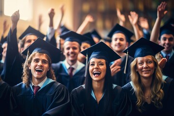 Fototapeta premium Professor giving a lecture to a diverse group of students, dynamic classroom scene, wide angle