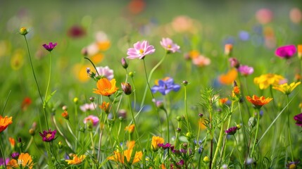 Field of flowers on green grass
