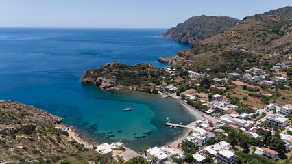 Volcano beach Mavra Volia on Chios island, Greece