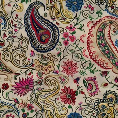 A cultural feature in a travel magazine on the origins of classic paisley patterns in Persian and Indian art, exploring their symbolic meanings and the techniques used in their creation