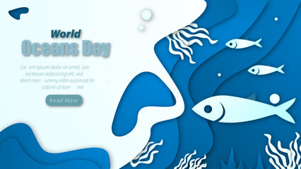 Ocean papercut with fish banner