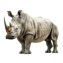 Obraz premium Large white rhinoceros standing with horn forward on transparent background clipart