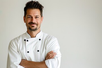 Confident Chef Gesturing on White Background